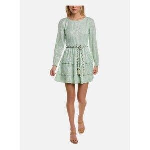 Anthropologie Roller Rabbit Ruffle Dress XL Clermont Nori Mint Green Tie Tassels